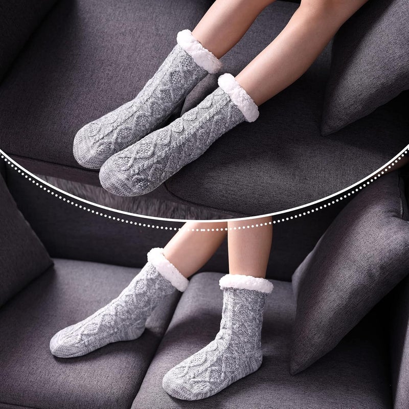 LINEMIN Womens Slipper Socks Winter Warm Fleece Lined Socks Cozy Soft Thick Fuzzy Non Slip Indoor Christmas Socks - Image 2